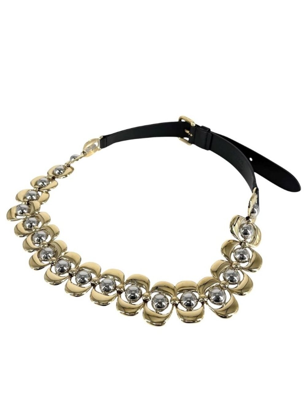 Miu Miu Belt Logo 85/35 Metal Calfskin Black Brown Gold Silver